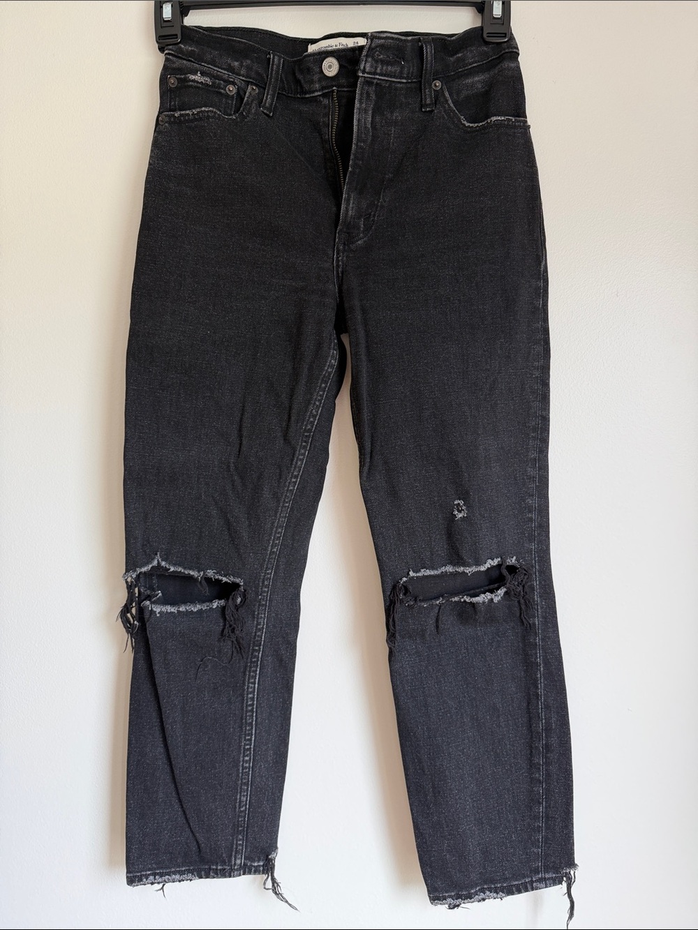 Abercrombie & Fitch The Mom High Rise Black Distressed Jeans, 24/00 Short